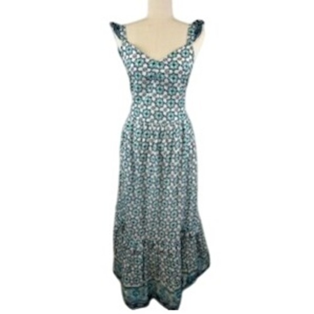 Lucky Brand‎ Maxi Dress Women's Size Large Blue White Ruffled Sleeves New $118